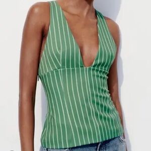 Zara Green Fitted Sleeveless Tank Top